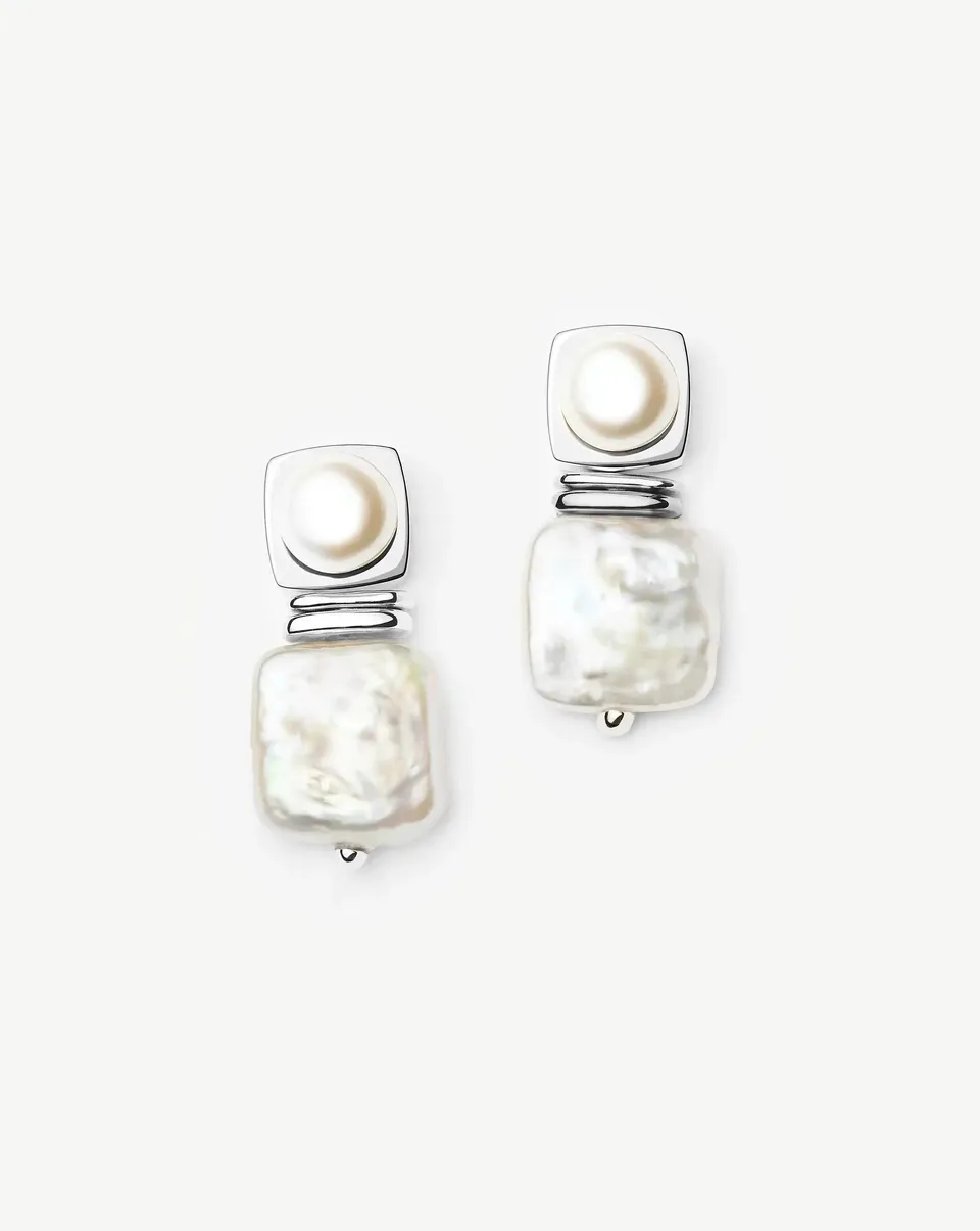 Missoma Square Pearl Small Stud nappikorvakorut hopea helmi