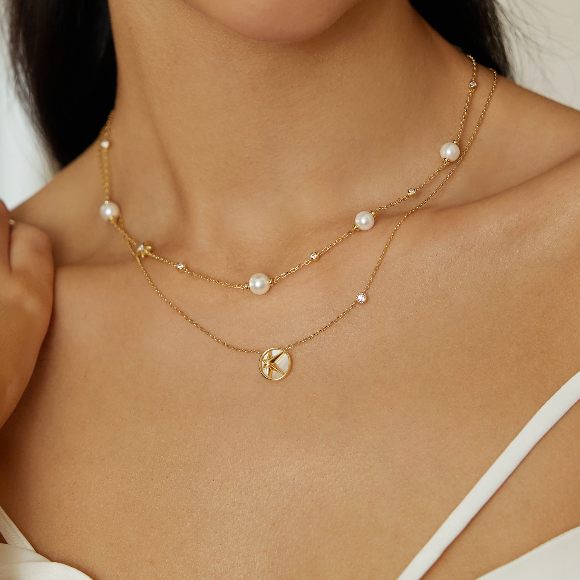 Ania Haie Miss Dainty Shell Pearl Star kaulakoru kulta helmi