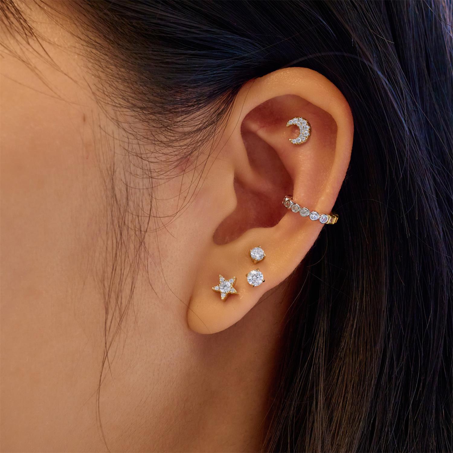 Ania Haie Pavé Crescent Moon Barbell korvakoru kulta zirkonia