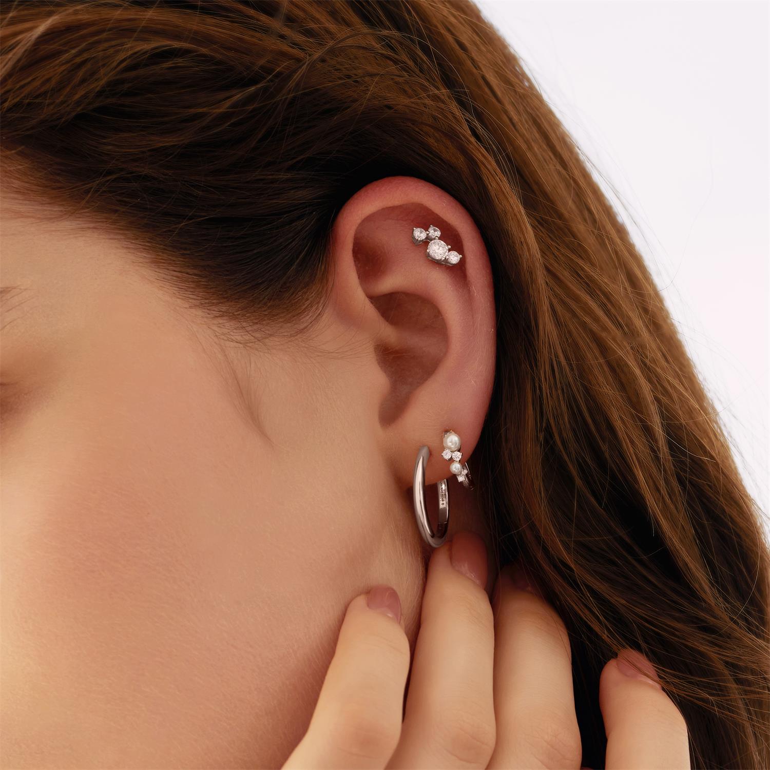 Ania Haie Starlit Drops Shell Pearl huggie korvakorut hopea
