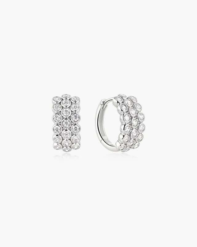 Ania Haie Triple Row Bezel Huggie korvarenkaat hopea