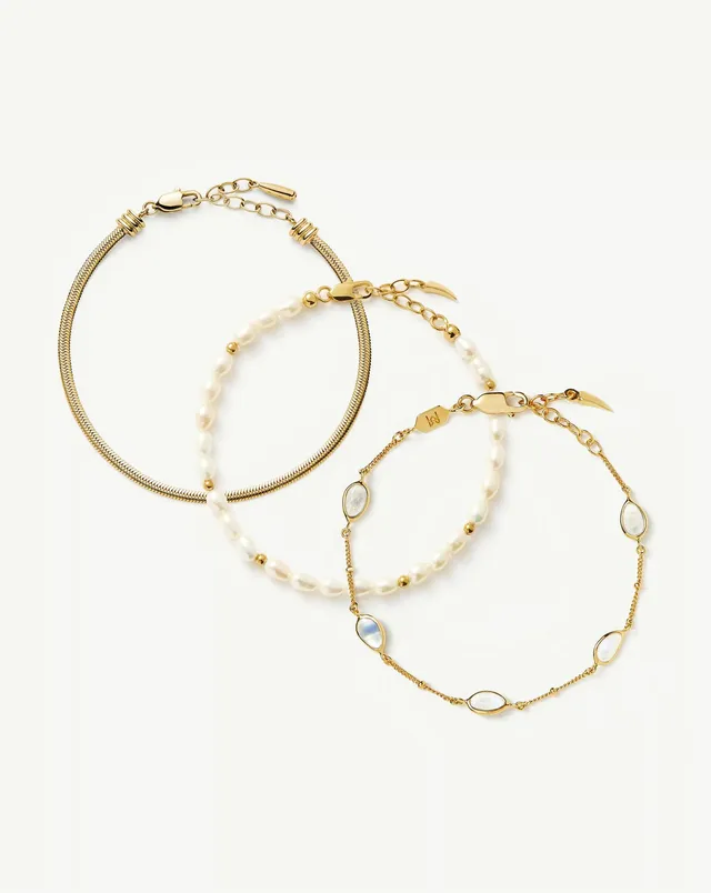 Missoma Pearl-fect Trio rannekorusetti kullattu helmi