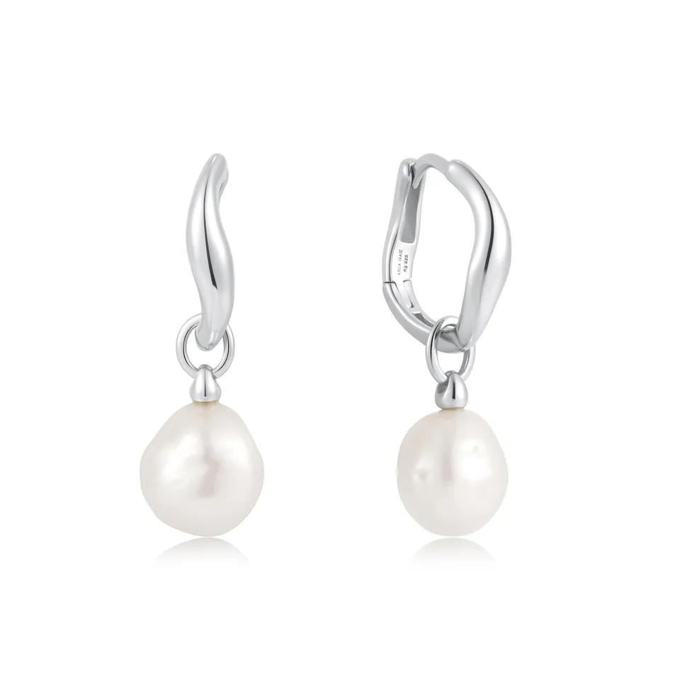 Ania Haie Pearl Drop Hoops korvarenkaat hopea helmi