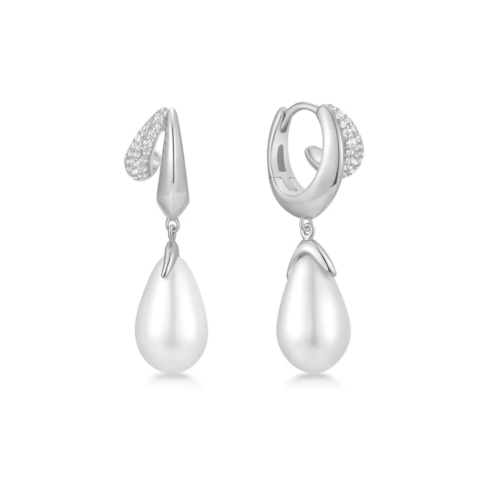 Ania Haie Duet Shell Pearl huggie-korvakorut hopea