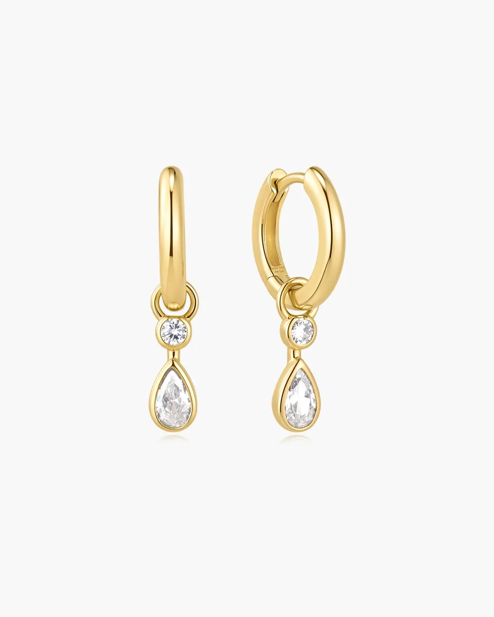 Ania Haie Wanderer Dangling Bezel Teardrop huggie korvakorut kulta zirkonia