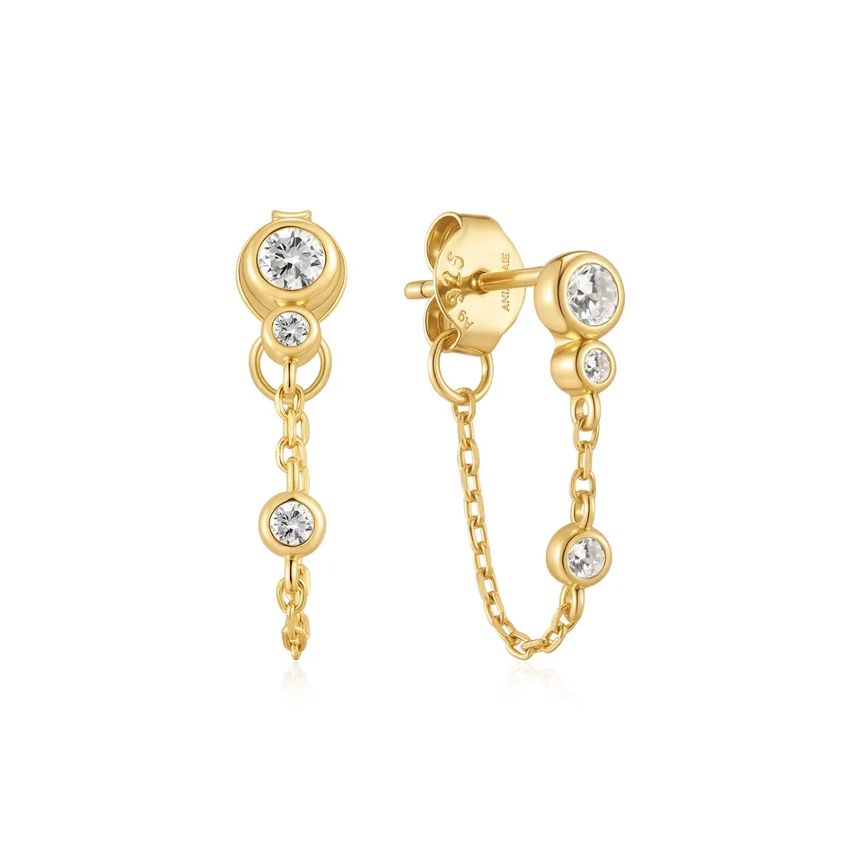 Ania Haie Luna Gaze Bezel-Set Drop Chain korvakorut kulta zirkonia