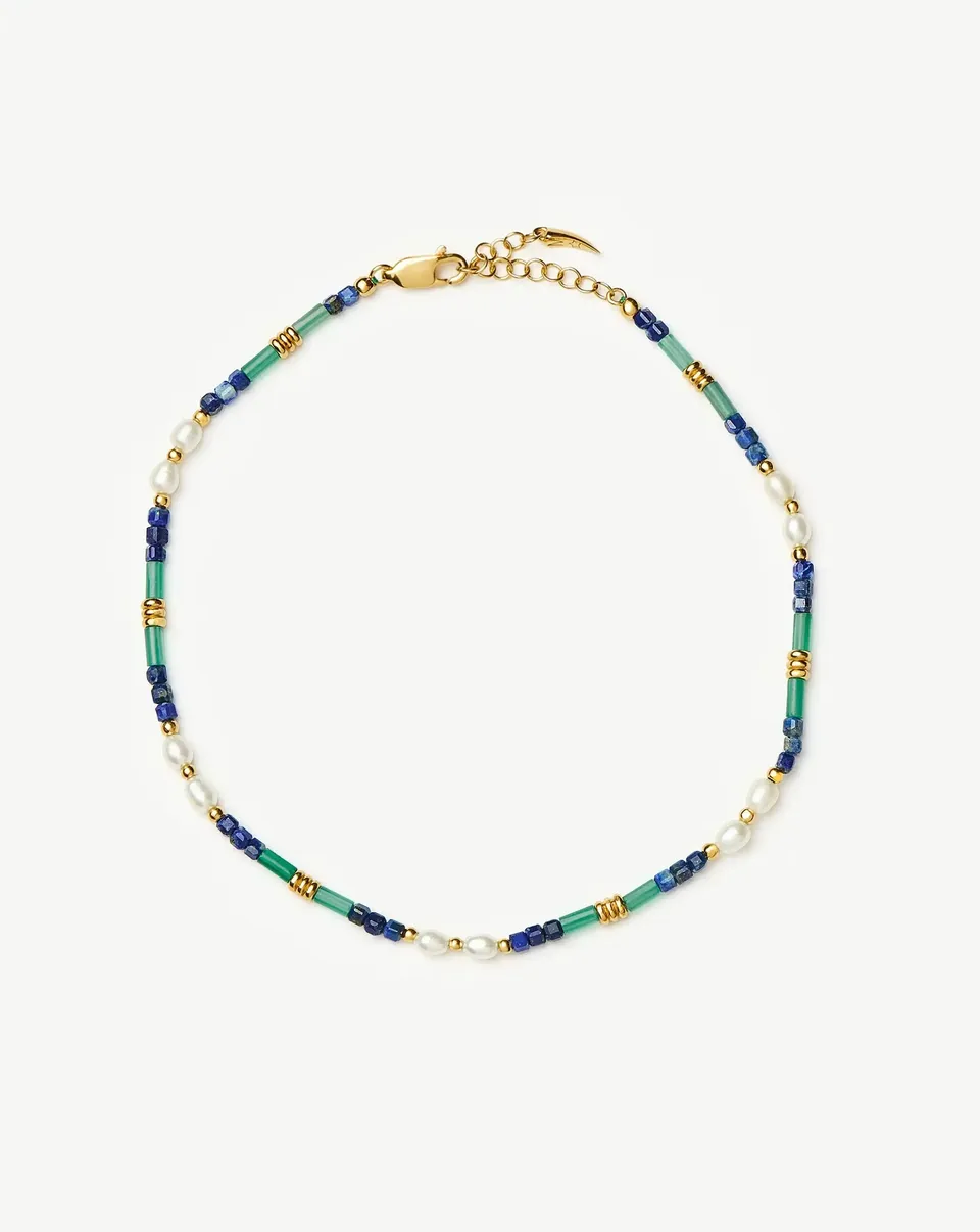 Missoma Beaded Gemstone nilkkakoru lagoon blue kulta
