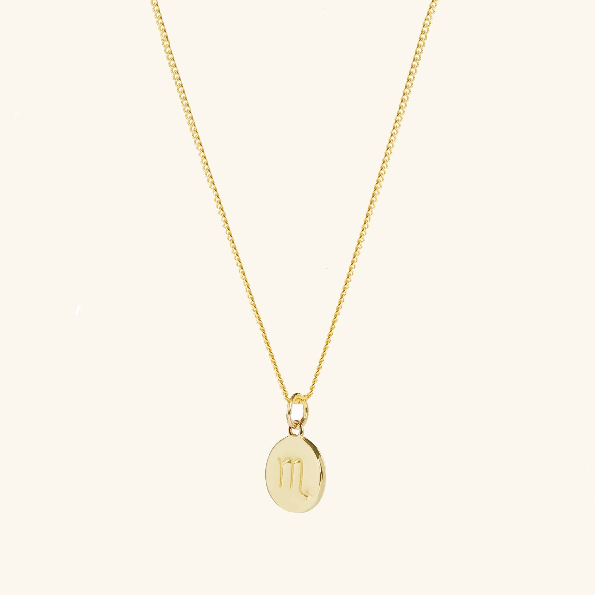 Muru Jewellery Gold Zodiac Disc Necklace With Curb Chain kaulakoru leo 18"