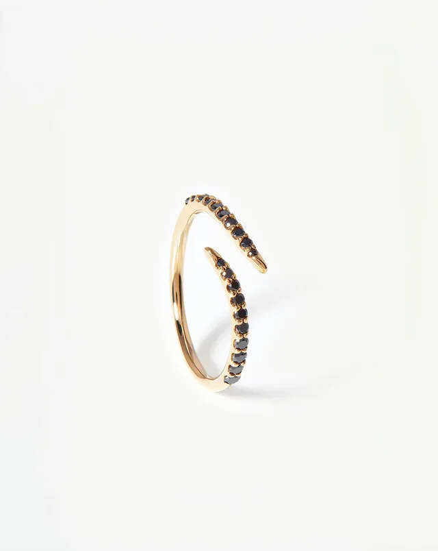 Missoma Open Claw sormus 9ct keltakulta musta timantti