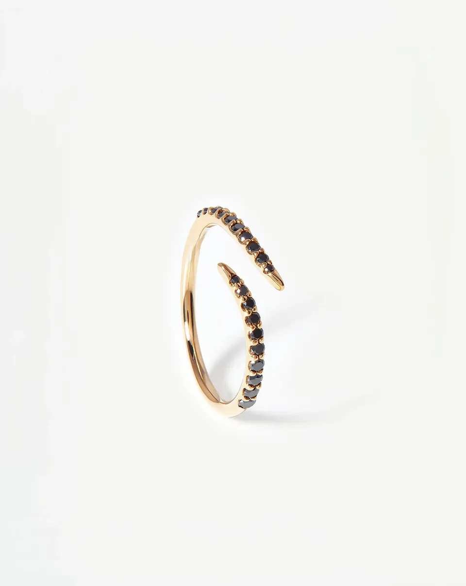 Missoma Open Claw sormus 9ct keltakulta musta timantti
