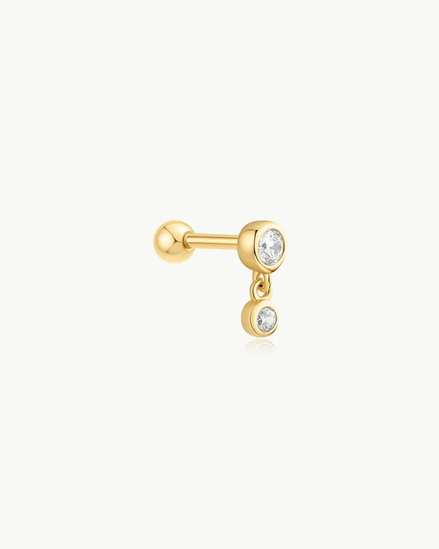 Ania Haie Ear Edit Bezel Dangle Barbell korvakoru kulta single zirkonia