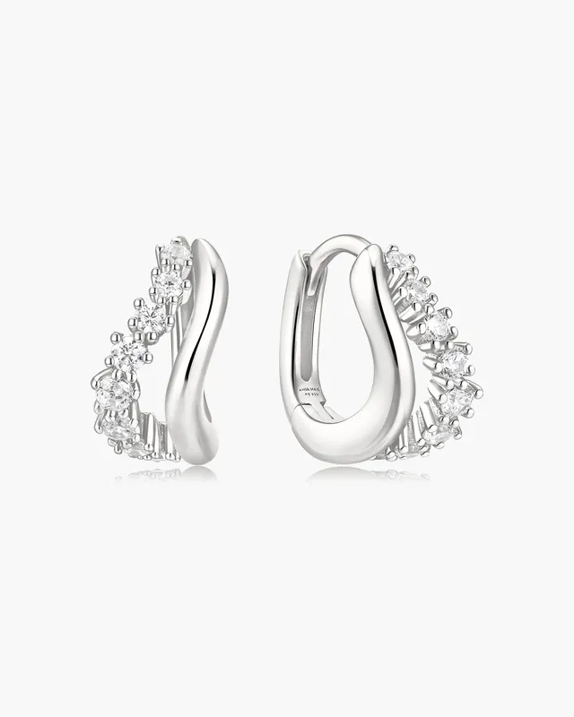 Ania Haie Duet Wave huggie-korvakorut hopea pavé