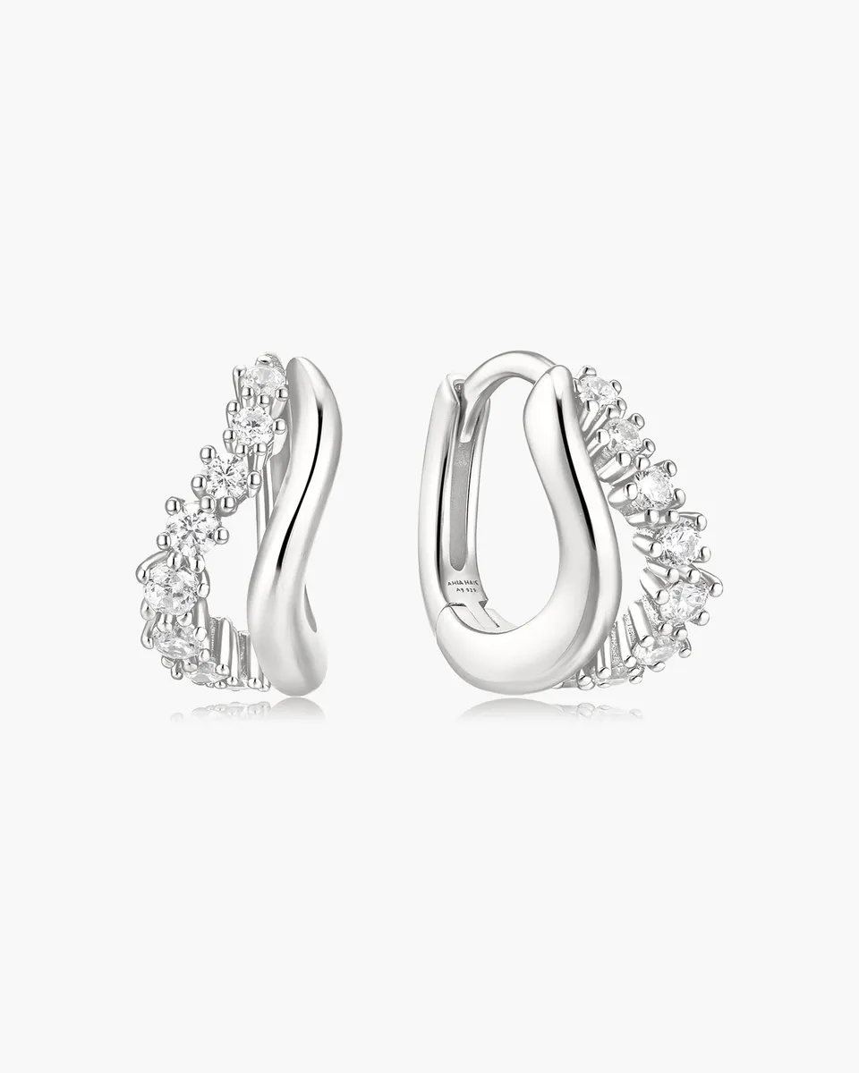 Ania Haie Duet Wave huggie-korvakorut hopea pavé