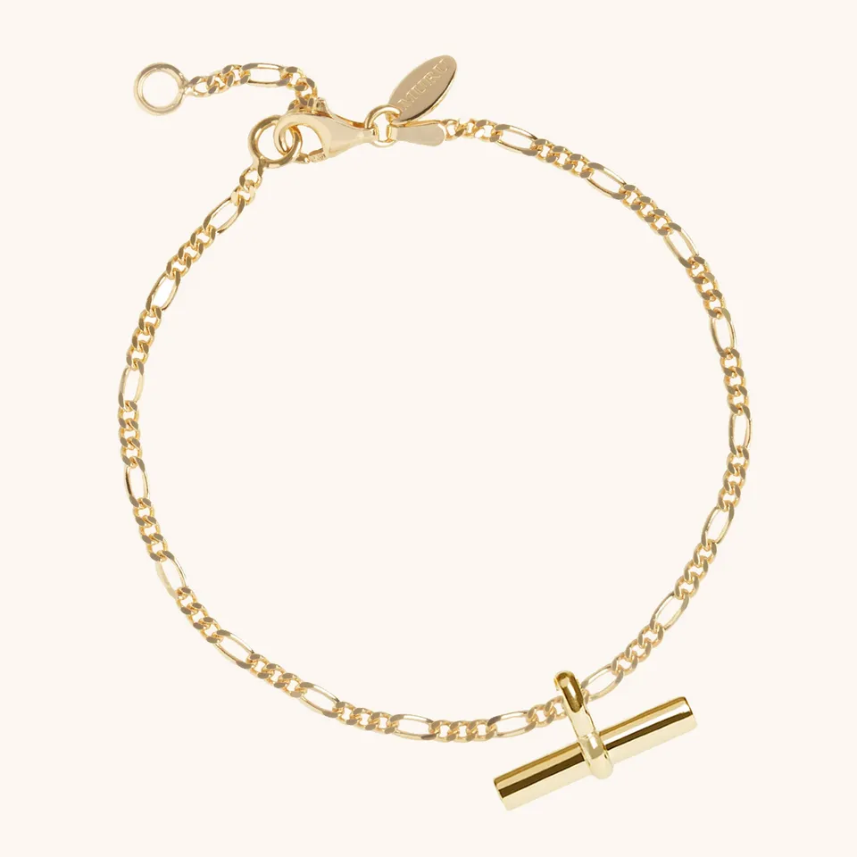 Muru Jewellery Balance T-Bar Figaro Chain Bracelet rannekoru kulta