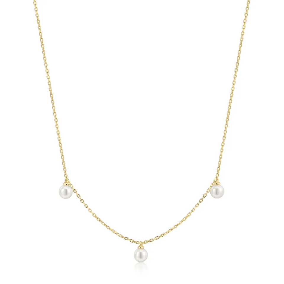 Ania Haie Triple Shell Pearl Station kaulakoru kulta helmi