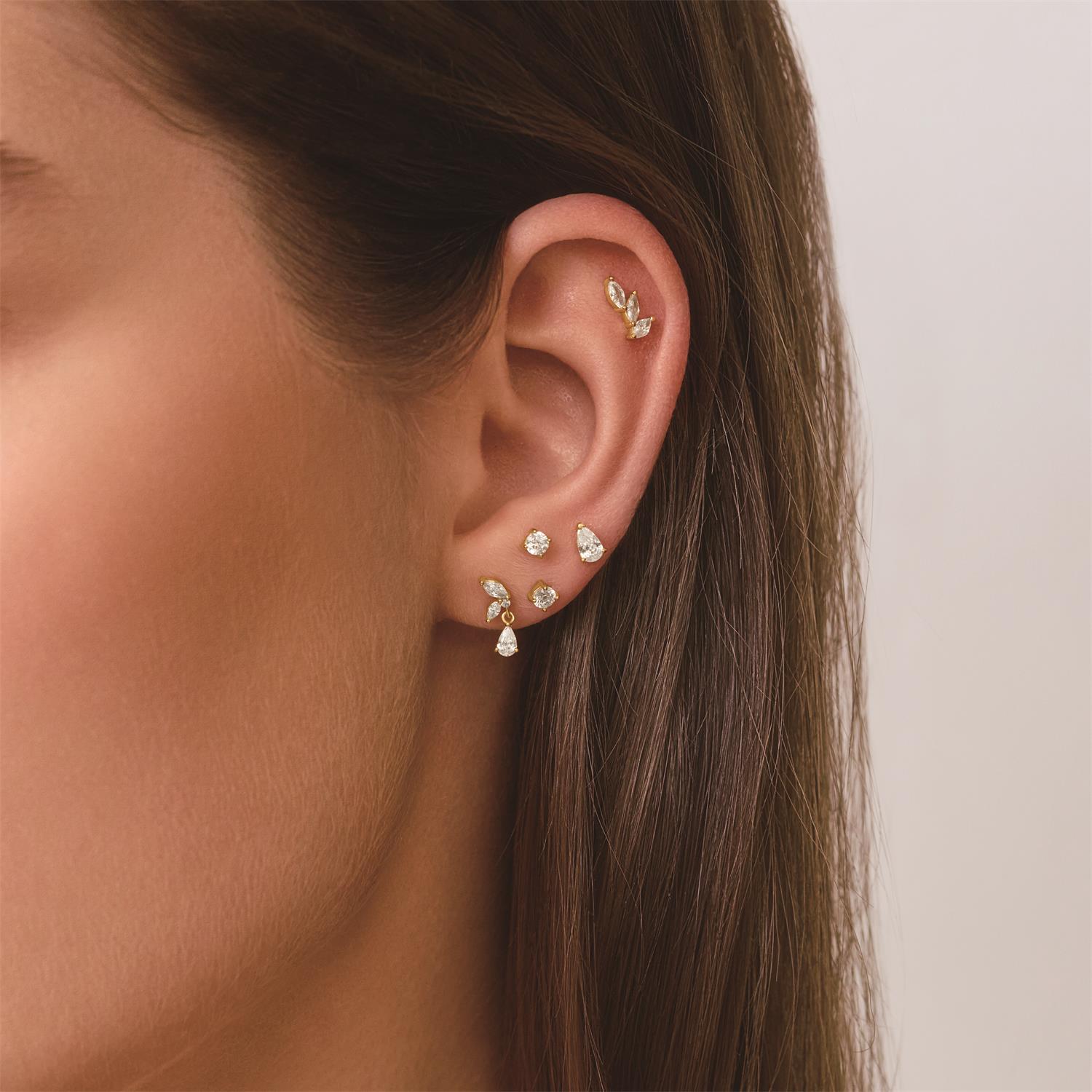 Ania Haie Ear Edit Triple Marquise Barbell korvakoru kulta single
