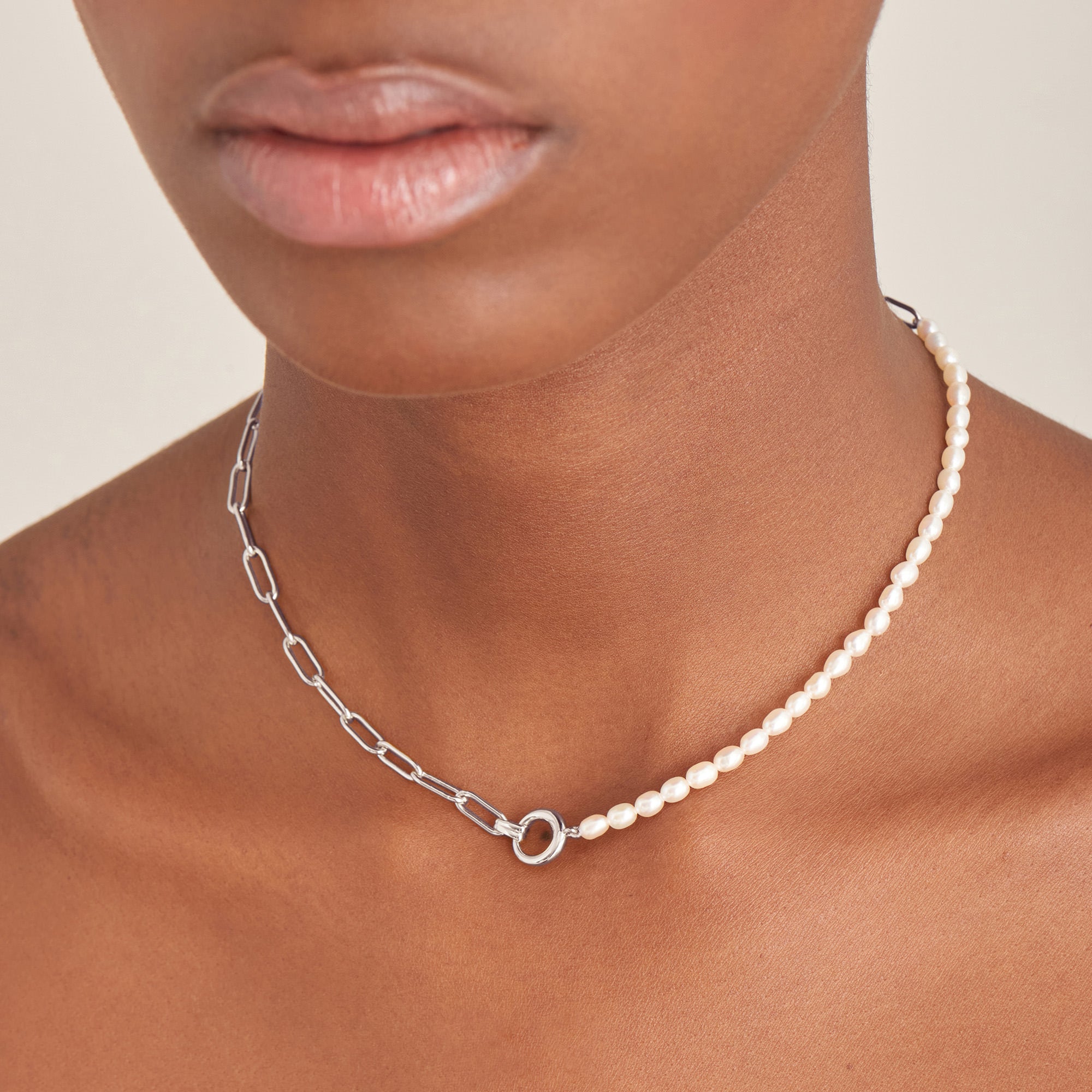 Ania Haie Pearl Power Chunky Link kaulakoru hopea helmi