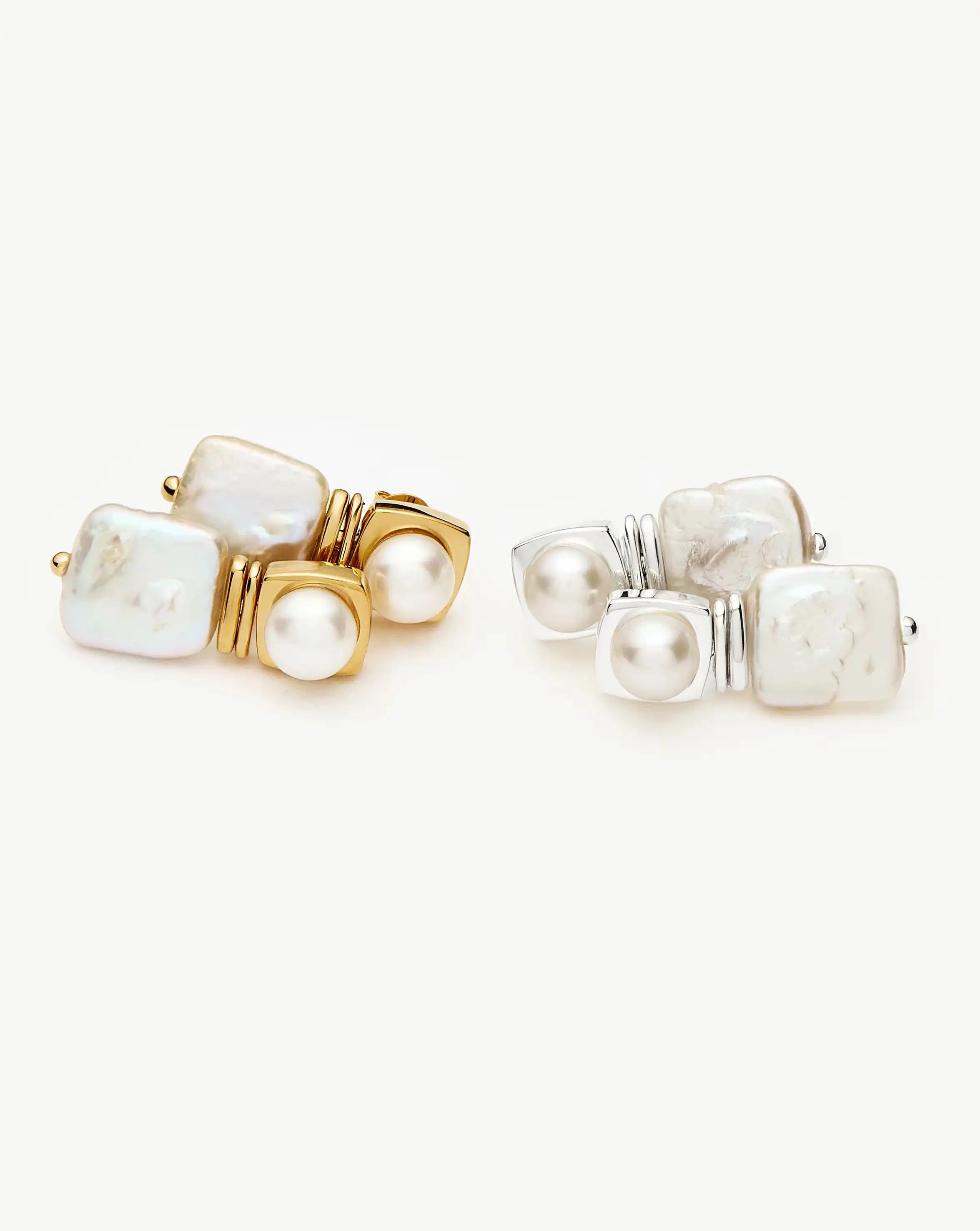 Missoma Square Pearl Small Stud nappikorvakorut hopea helmi