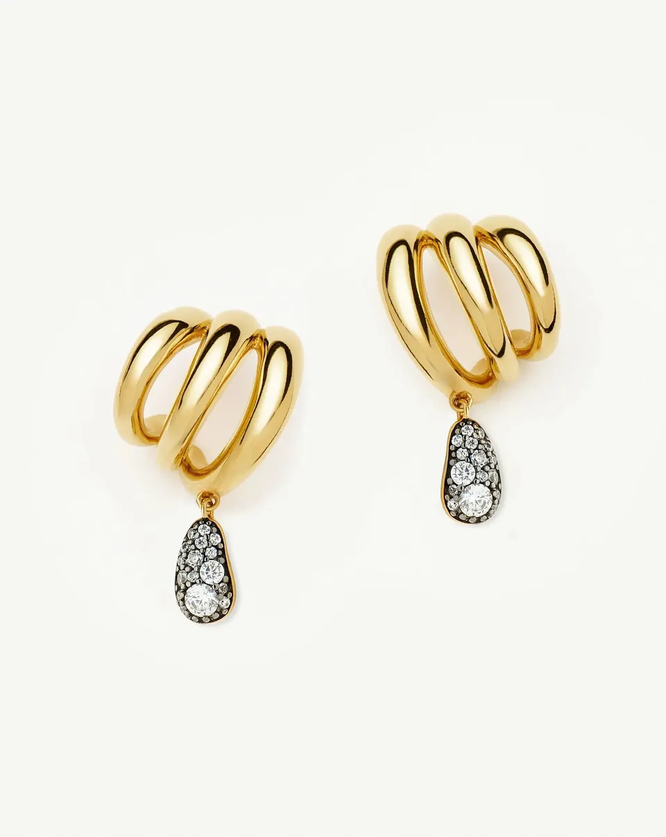Missoma Molten Teardrop Pavé Trio nappikorvakorut kulta zirkonia